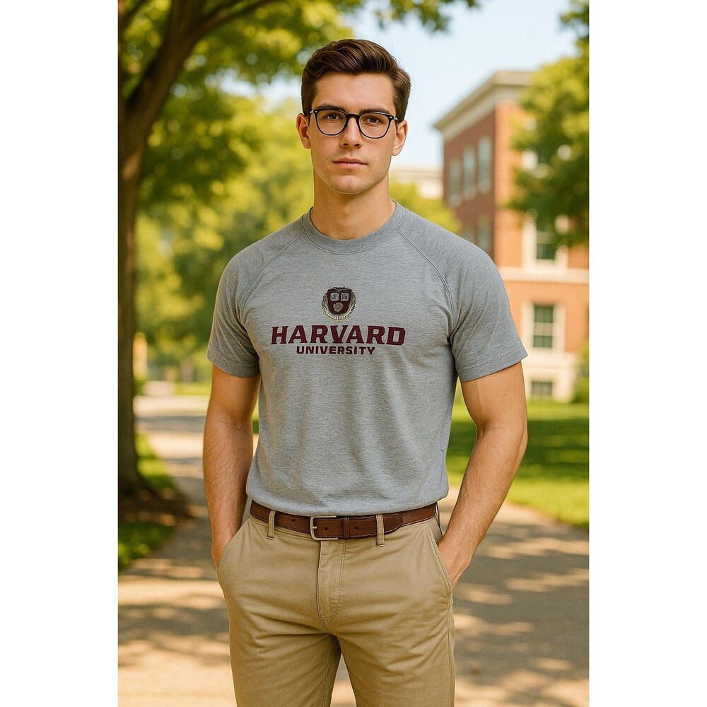 Champion T-Shirt Men's Medium Gray Harvard University Crimson Short Sleeve